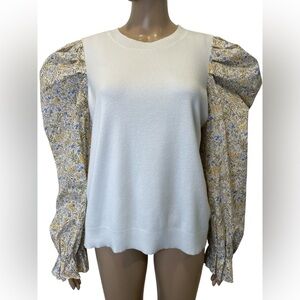 Fate Floral Puff Sleeve Top - White and Blue size L